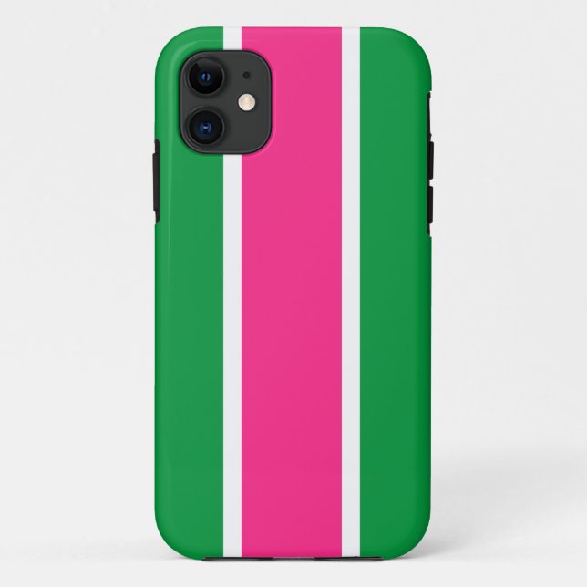 Sporty Fun Bright Pink Green White Racing Stripes Case-Mate iPhone Case (Back)