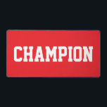 Sporty Fun CHAMPION White Text On Bright Red Desk Mat<br><div class="desc">This sporty bold design features white athletic text against background.  The colors and text in this design can be personalized.</div>