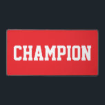 Sporty Fun CHAMPION White Text On Bright Red Desk Mat<br><div class="desc">This sporty bold design features white athletic text against background.  The colors and text in this design can be personalized.</div>