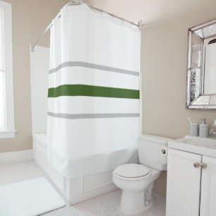 Sporty Fun Forest Green Grey White Racing Stripes Shower Curtain