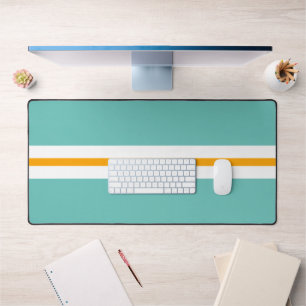 Sporty Fun Light Teal White Orange Racing Stripes Desk Mat