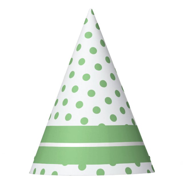 Sporty Fun Pretty Sage Green Dots Stripes On White Party Hat (Front)