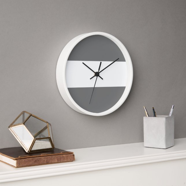 Sporty Fun Professional Modern Grey White Stripes  Clock (Office)
