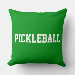 Sporty Fun White PICKLEBALL Text On Bright Green Cushion