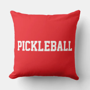 Sporty Fun White PICKLEBALL Text On Bright Red Cushion