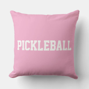 Sporty Fun White PICKLEBALL Text On Light Pink Cushion