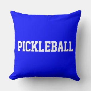 Sporty Fun White PICKLEBALL Text On Royal Blue Cushion