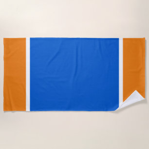 Sporty Fun Wide Bright Blue White Orange Stripes Beach Towel