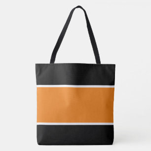 Sporty Fun Wide Bright Orange White Black Stripes Tote Bag