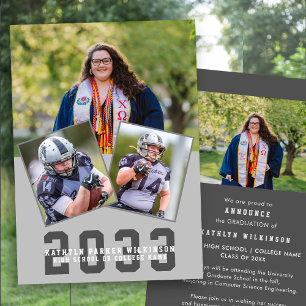 Sporty Girl Modern Bold Script 4 Photo Graduation  Announcement
