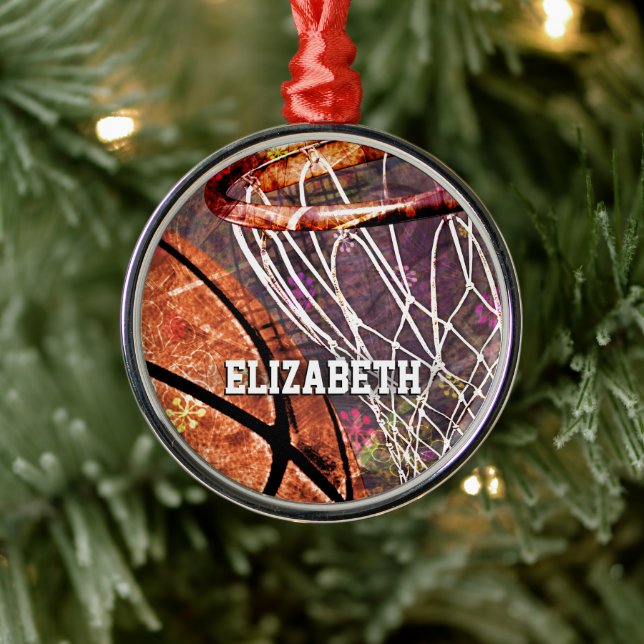 Sporty Girls Basketball and Hoop her name Metal Tree Decoration (Tree)