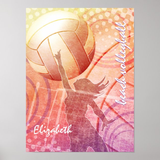 Sporty Girls Sunset Beach Volleyball Poster (Front)