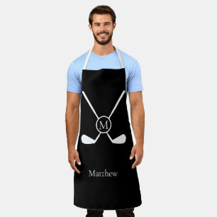 Sporty Golf Clubs Illustration White Monogram M Apron