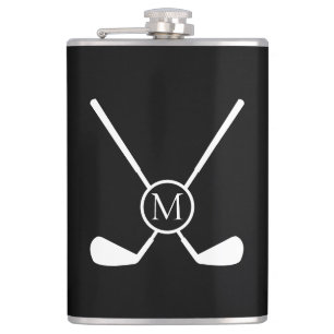 Sporty Golf Clubs Illustration White Monogram M  Hip Flask