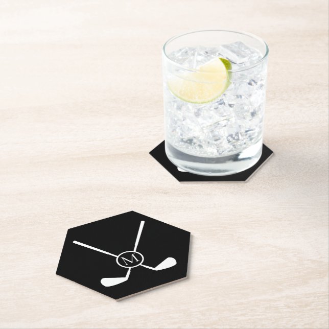 Sporty Golf Clubs Illustration White Monogram M  Paper Coaster (Insitu)