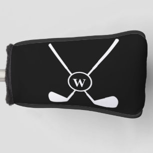 Sporty Golf Clubs Monogram Illustration White Head Cover