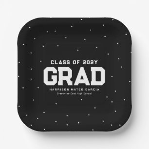 Sporty grad athlete black personalised graduation paper plate