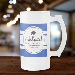 Sporty Graduation Modern Collegiate Blue Stripe Frosted Glass Beer Mug