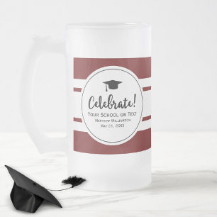 Sporty Graduation Modern Red Collegiate Stripe Frosted Glass Beer Mug
