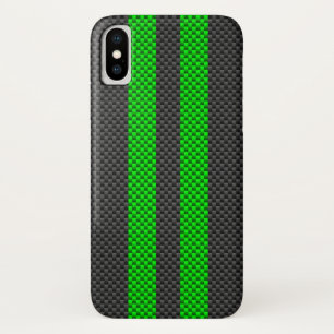 Sporty Green Carbon Fibre Style Racing Stripes iPhone X Case