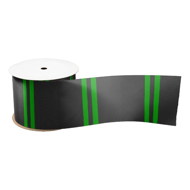 Sporty Green Carbon Fibre Style Racing Stripes Satin Ribbon (Spool)
