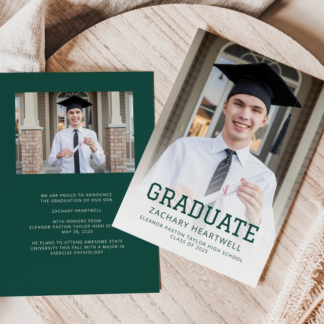 Sporty Green White Photo Grad Announcement (Creator Uploaded)