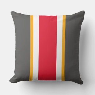 Sporty Grey Bright Red Orange White Racing Stripes Cushion