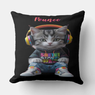 Sporty Kitten Throw Pillow – Cute Playful Cat Cush