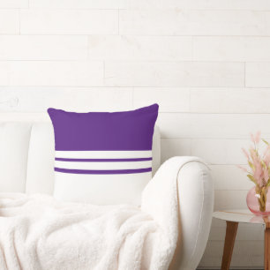 Sporty Modern Royal Purple White Racing Stripes Cushion