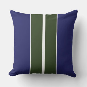 Sporty Navy Blue Forest Green White Racing Stripes Cushion