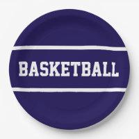 Sporty Navy Blue White BASKETBALL Text Stripes