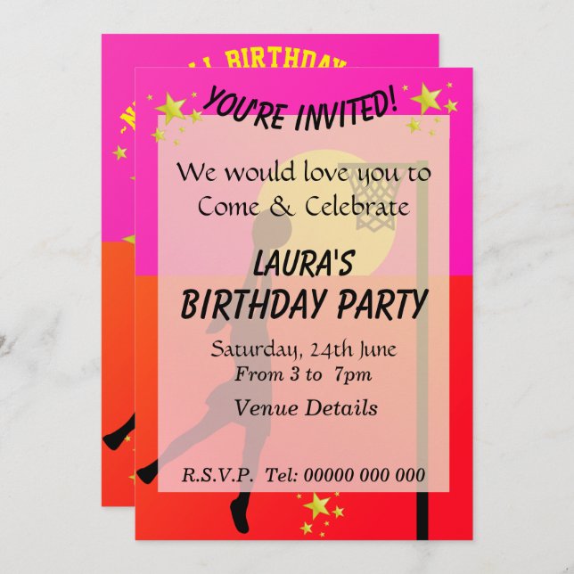 Sporty Netball Themed Party Invitation (Front/Back)