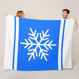 Sporty Nordic Snowflake Alpine Blue White Stripes Fleece Blanket
