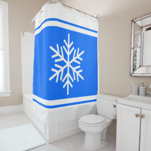 Sporty Nordic Snowflake Alpine Blue White Stripes Shower Curtain