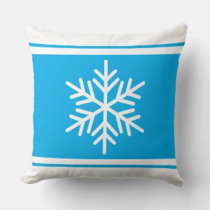 Sporty Nordic Snowflake Azure Blue White Stripes Cushion