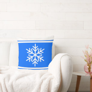Sporty Nordic Snowflake Bright Blue White Stripes Cushion