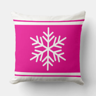 Sporty Nordic Snowflake Pretty Pink White Stripes Cushion