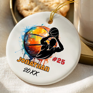 Sporty Orange Graphic Basketball Team Player Ceramic Tree Decoration
