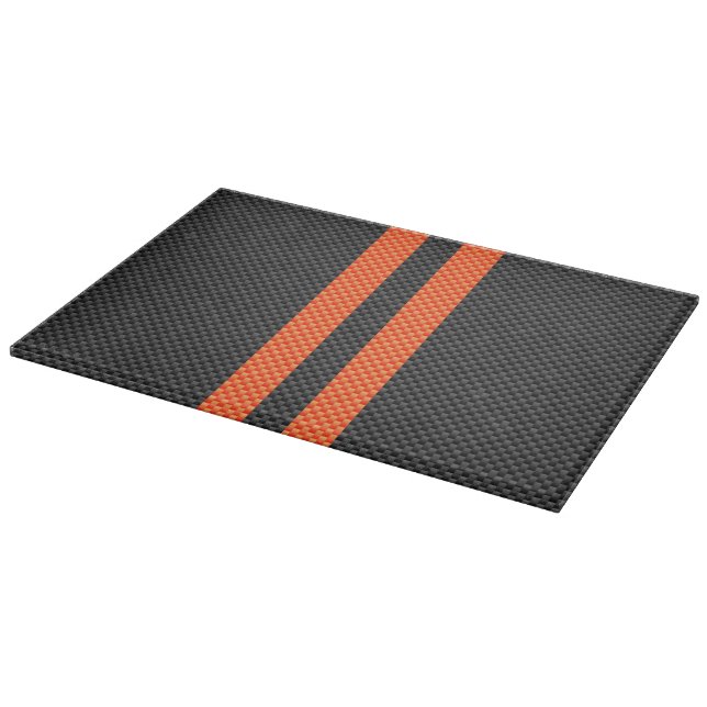 Sporty Orange Stripes on Carbon Fibre Like Print Cutting Board (Corner)