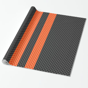 Sporty Orange Stripes on Carbon Fibre Like Print Wrapping Paper