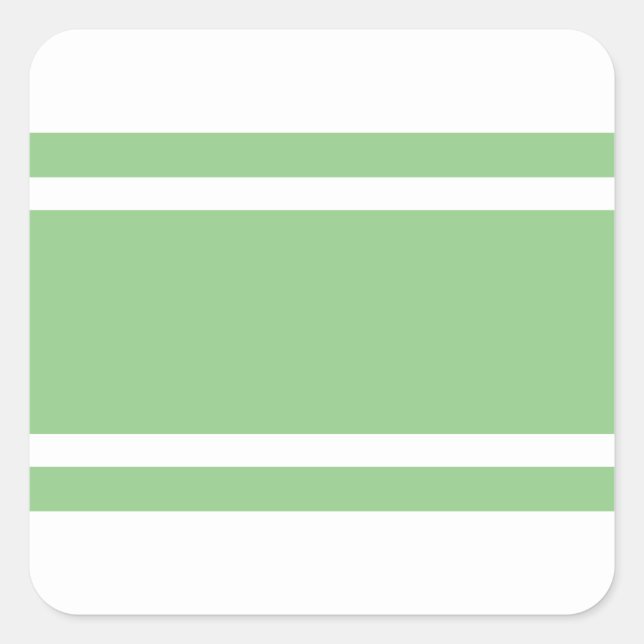 Sporty Pastel Sage Green Racing Stripes On White Square Sticker (Front)