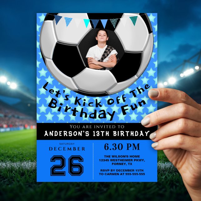 Sporty Photo Birthday Party Invitation | Soccer (Creator Uploaded)
