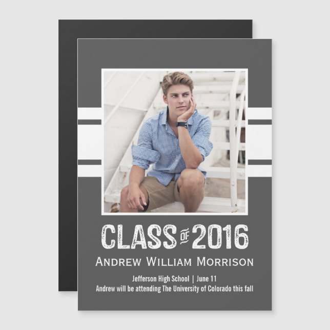 Sporty Prep Graduation Photo Class of 2016 Magnetic Invitation (Front/Back)
