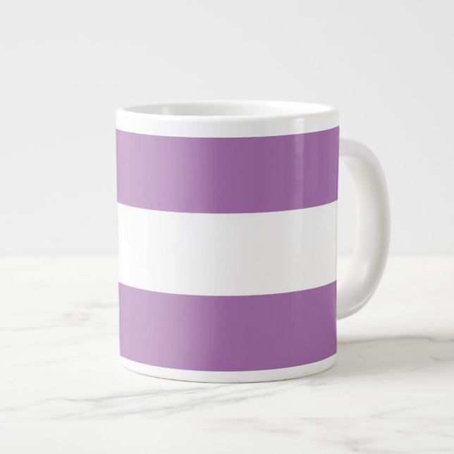 Sporty Pretty Lavender Purple White Wide Stripes Large Coffee Mug (Front Right)