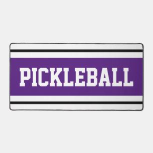 Sporty Purple Athletic Stripes PICKLEBALL Text Desk Mat