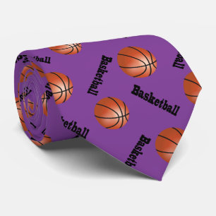 Sporty Purple Background Basketball Tie