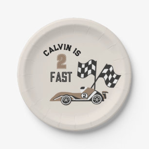 Sporty Race Car Boys Two Fast Birthday Party Paper Plate