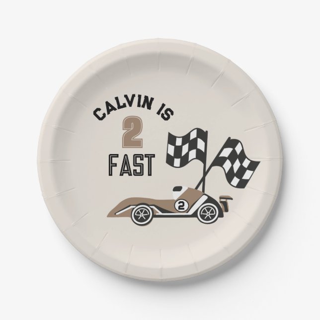 Sporty Race Car Boys Two Fast Birthday Party  Paper Plate (Front)