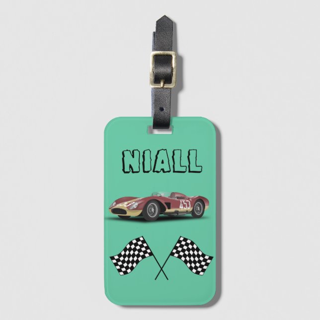 Sporty Race Car Personalised Luggage Tag (Front Vertical)