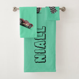 Sporty Race Car Personalized Bath Towel Set